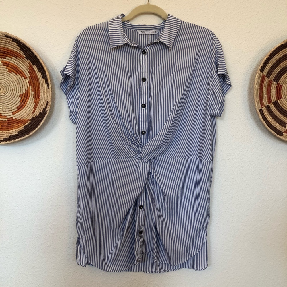 ZARA Striped Shirt Dress with Twist Knot Front